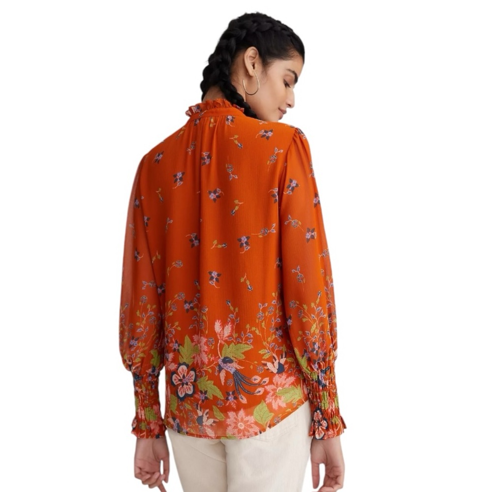 By Anthropologie Floral Chiffon Blouse size XS - Picture 4 of 15
